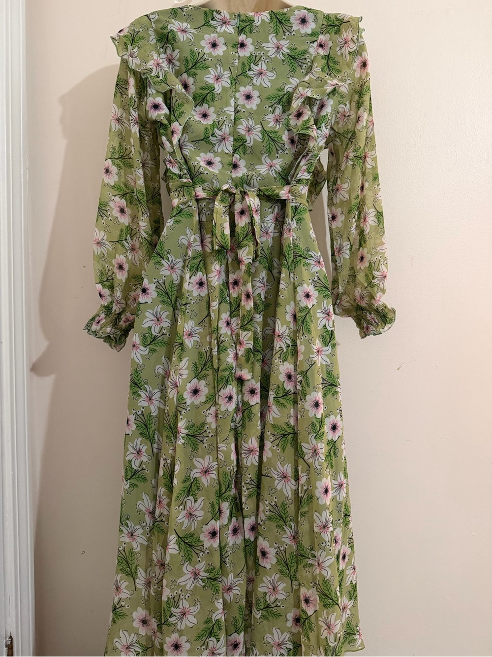 Floral Green Ruffle Midi Dress - Women's - Picture 4 of 5